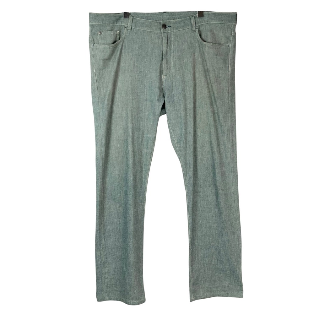 Canali Green Denim Regular Fit Jeans 40 Button Zip Straight Leg Made in Italy